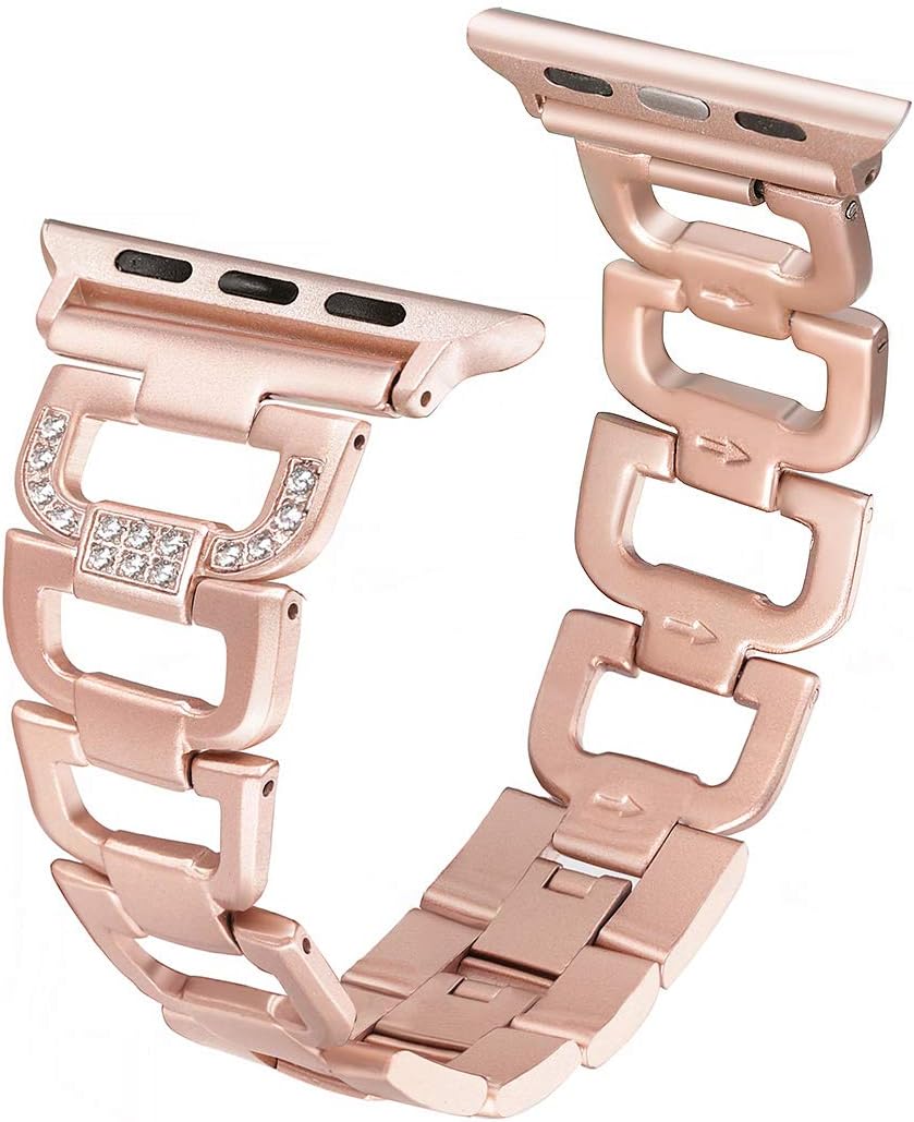 Secbolt Bling Bands Compatible Apple Watch Band 42mm 44mm iWatch Series 6 5 4 3 2 1 SE Women Dressy Jewelry D-link Stainless Steel Wristband Strap