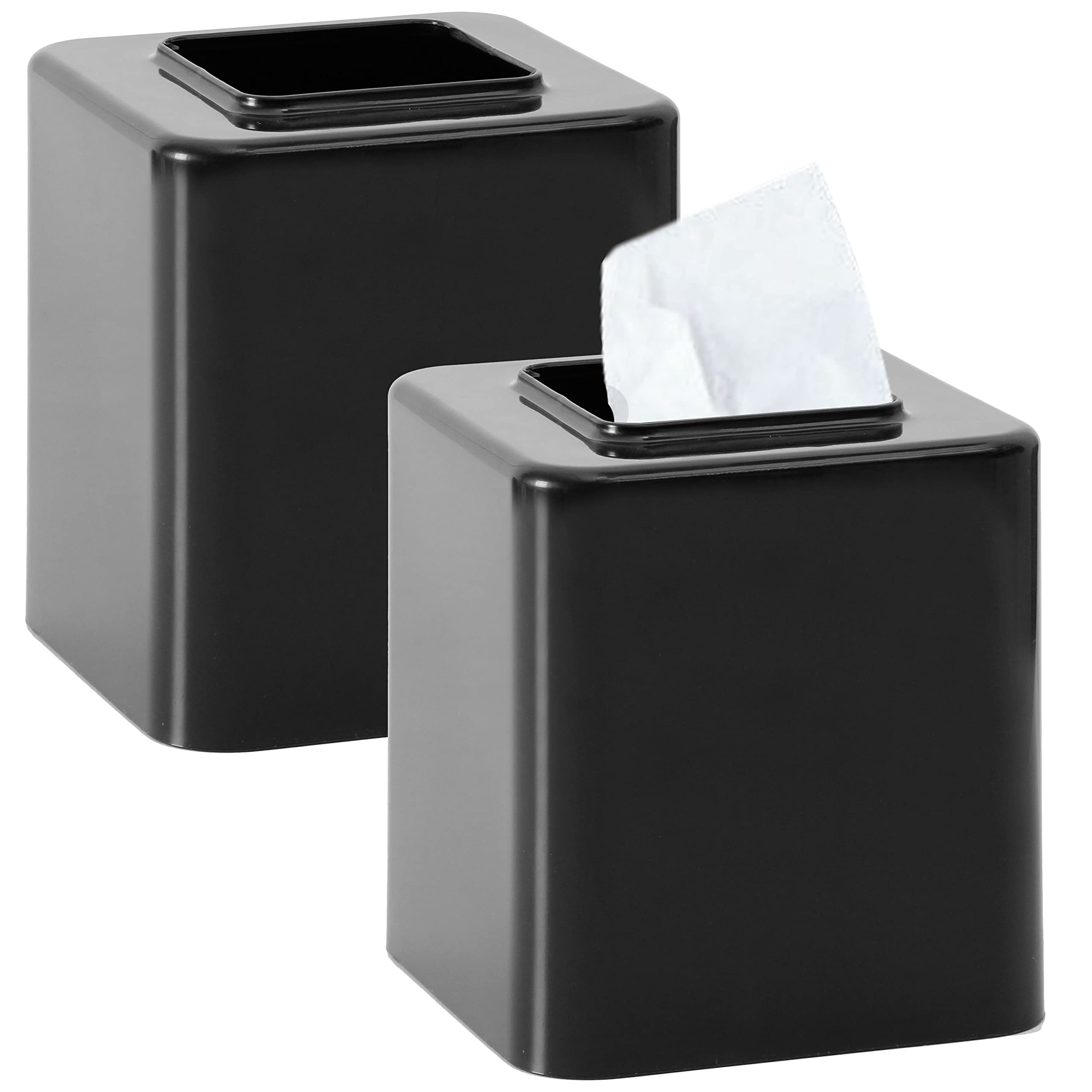 Youngever 2 Pack Tissue Box Covers, Re-usable Plastic Square Tissue Box Holders, Square Napkin Box Holders