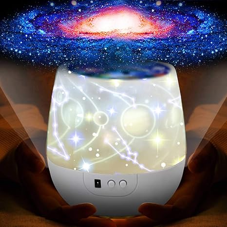 Amazon Com Kistra Night Lights Projector For Kids Room 3 Films Infant Sleep Soother 360 Rotating Led Projection Nightlight Table Lamps For Learning Brightness Color Adjust Best Gift For Baby White Pg06 1 Home