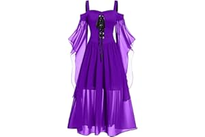 HINVHAI Gothic Dresses for Women Lace Bell Sleeve Gothic Dress Vintage Halloween Gothic Dresses Gothic Lace Dress with Corset