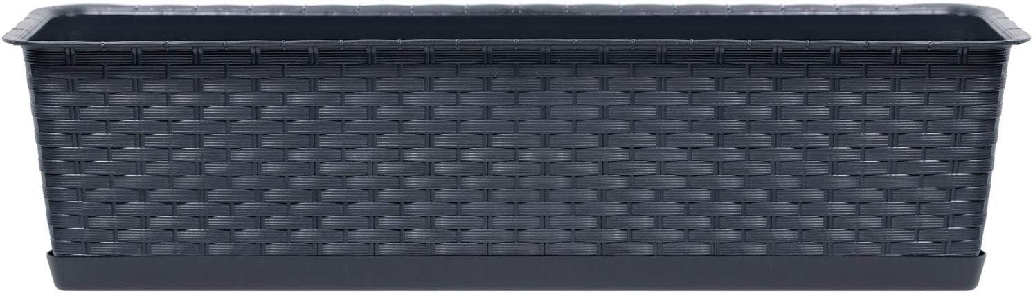 POKM Toolsmarket GmbH PP_ISR Balcony Flower Box with Saucer Rattan 50 cm Anthracite