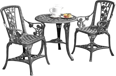 Garden Life Antique Effect Rose Design 2 Seater Patio Bistro Set Pewter PVC