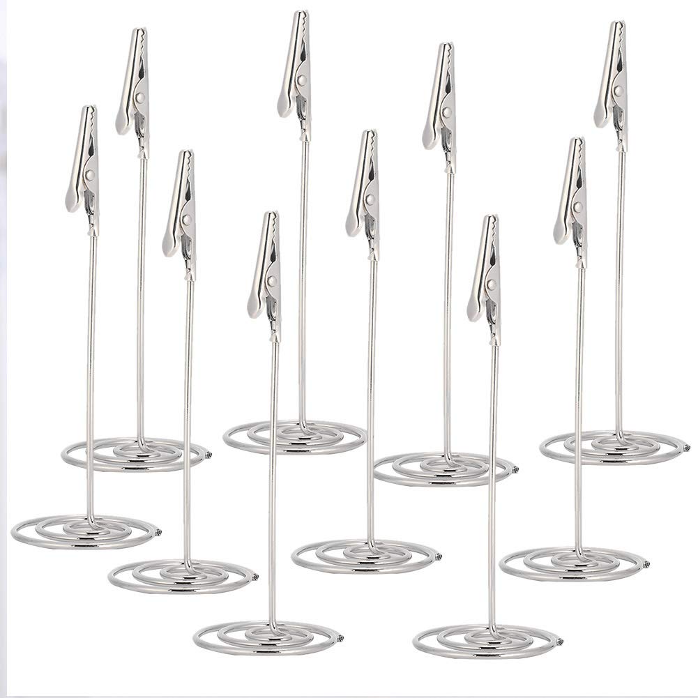 10Pcs Vertical Note Holder, Alligator Clip for Airbrush Hobby Model Parts Metal Wire Clasp Stick Metal Table Cards Clips Desktop Metal Business Picture Message Card Holder Silver
