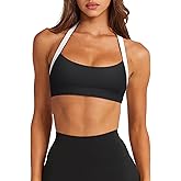 LASLULU Halter Sports Bras for Women Scoop Neck Workout Tops Padded Sleeveless Open Back Yoga Crop Gym Tank Tops