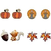 Fall Earrings Turkey Pumpkin EarringsThanksgiving Harvest Maple Leaf Squirrel Acorn Stud Earrings Autumn Party Jewelry Holiday Gifts for Women