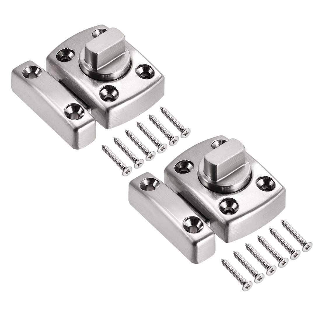 sourcing map Rotate Bolt Latch, 1-inch Zinc Alloy Security Door Slide Lock, 2 Pcs (Silver)