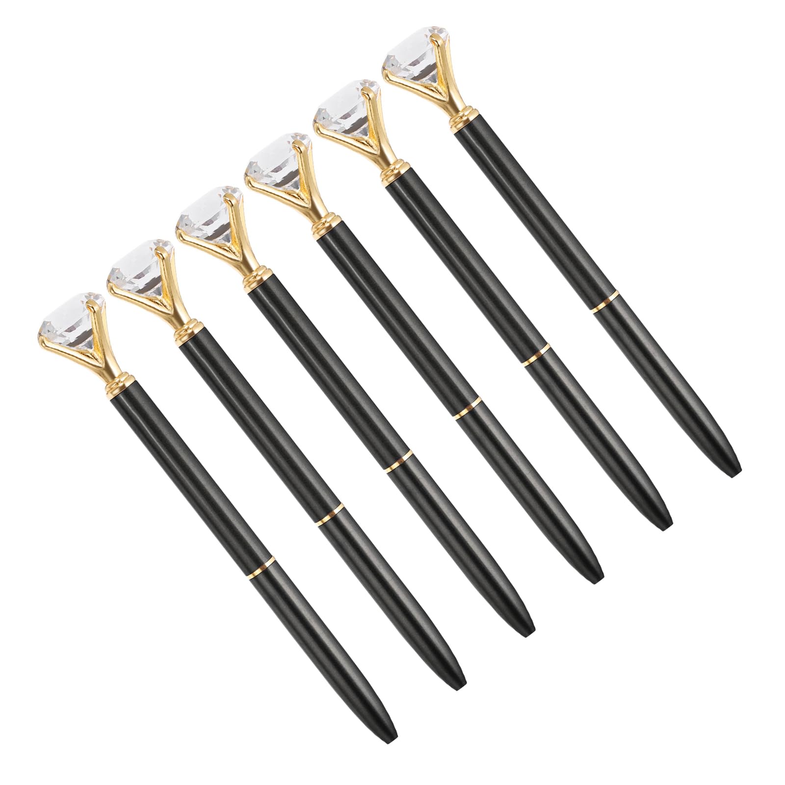 YOKIVE 6 Pcs Black Ink Ballpoint Pen with Crystal Diamond, Twist Design Metal Pen 1.0mm Medium Point Style 1, Great for Office, Studios, Writing (Black)