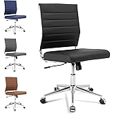 Okeysen Armless Office Desk Chair, Mid Back Ergonomic Swivel Conference Room Chair, Adjustable Height PU Leather Home Desk Chair, Modern Small Rolling Computer Task Chair, Black