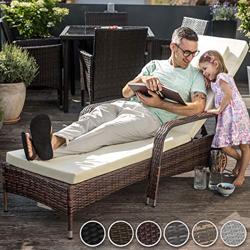 TecTake 800077 Polyrattan Gartenliege, 6-Fach höhenverstellbar, mit gummierten Rädern, inkl. Kissen (Grau | Nr. 403225) – Bild 3