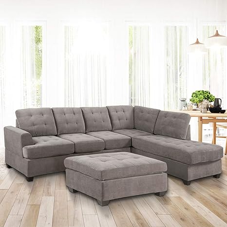 Amazon Com Dklgg Sectional 3 Seat Sofa Furniture Set Large Modern L Shape Sleeper Couch With Chaise Lounge And Storage Ottoman For Living Room Light Grey Furniture Decor