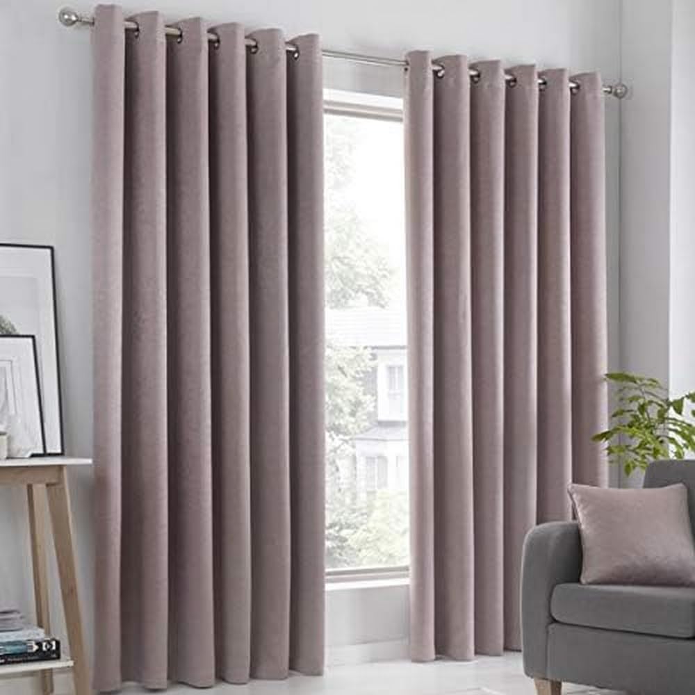 Fusion Strata Woven Eyelet Lined Curtains, Blush, 66 x 90 Inch