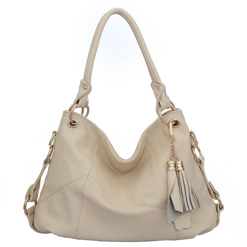 FiveloveTwo Womens Top-Handle Shoulder Bag Leather Satchel Handbags Tote Hobo Bags Purse, Beige, 5