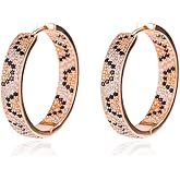 Rose Gold Hoop Earrings for Women, 925 Silver-Plated Thickened Hypoallergenic Earrings, CZ Black Gemstone-Inlaid Earrings - Women's Fashion Jewelry