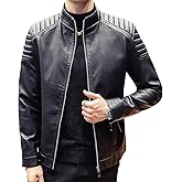 Womleys Mens Casual Stand Collar Slim Fit Faux Leather Jacket Biker Motorcycle Jacket