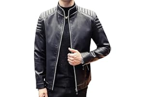 Womleys Mens Casual Stand Collar Slim Fit Faux Leather Jacket Biker Motorcycle Jacket