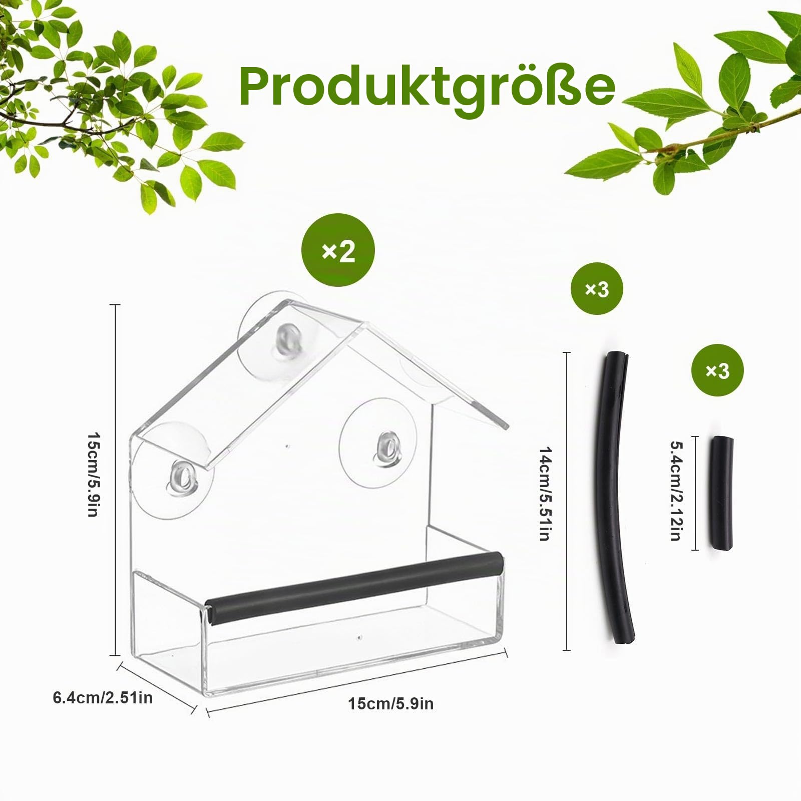 HUANR 2 Stück Vogelfutterhaus Fenster, Saugnäpfe Vogelhaus 15 x 15 x 6 cm 2