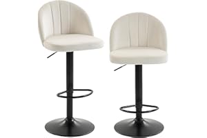 HOMCOM Bar Stools Set of 2, Swivel Counter Height Barstools, Height Adjustable Velvet-Feel Fabric Breakfast Bar Chairs with F