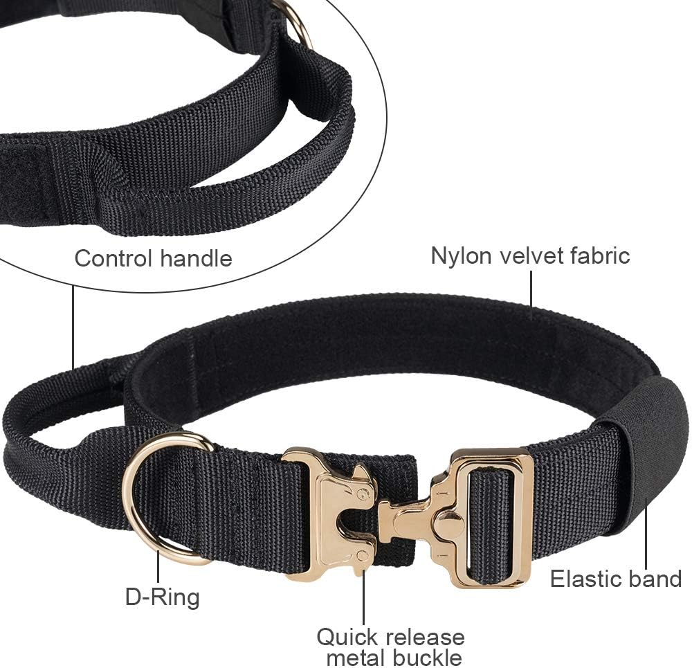 EXCELLENT ELITE SPANKER Milltary Adjustable Dog Collars Tactical Nylon Dog Collar Heavy Duty Dog Collar with Metal Buckle and Control Handle(Black) - Image 4