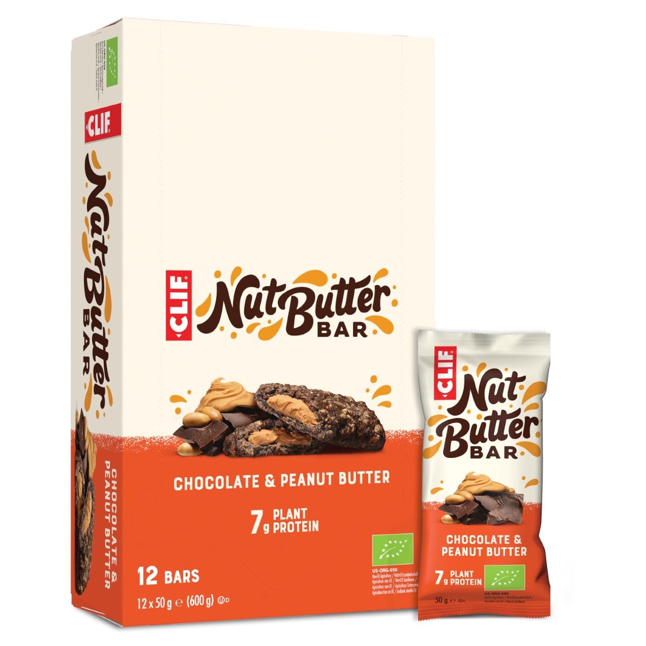 CLIF Nut Butter Bar | Protein Bar | Chocolate & Peanut Butter | Organic |12 x 50 g