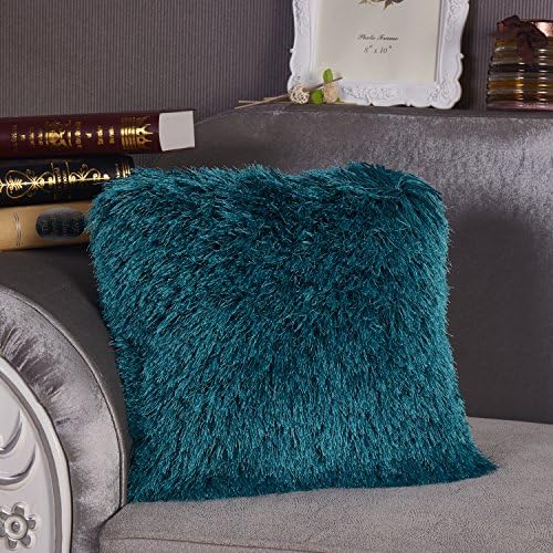 Amazing Rugs Turquoise Long Pile Pillow Rug Decorative Shaggy Pillow