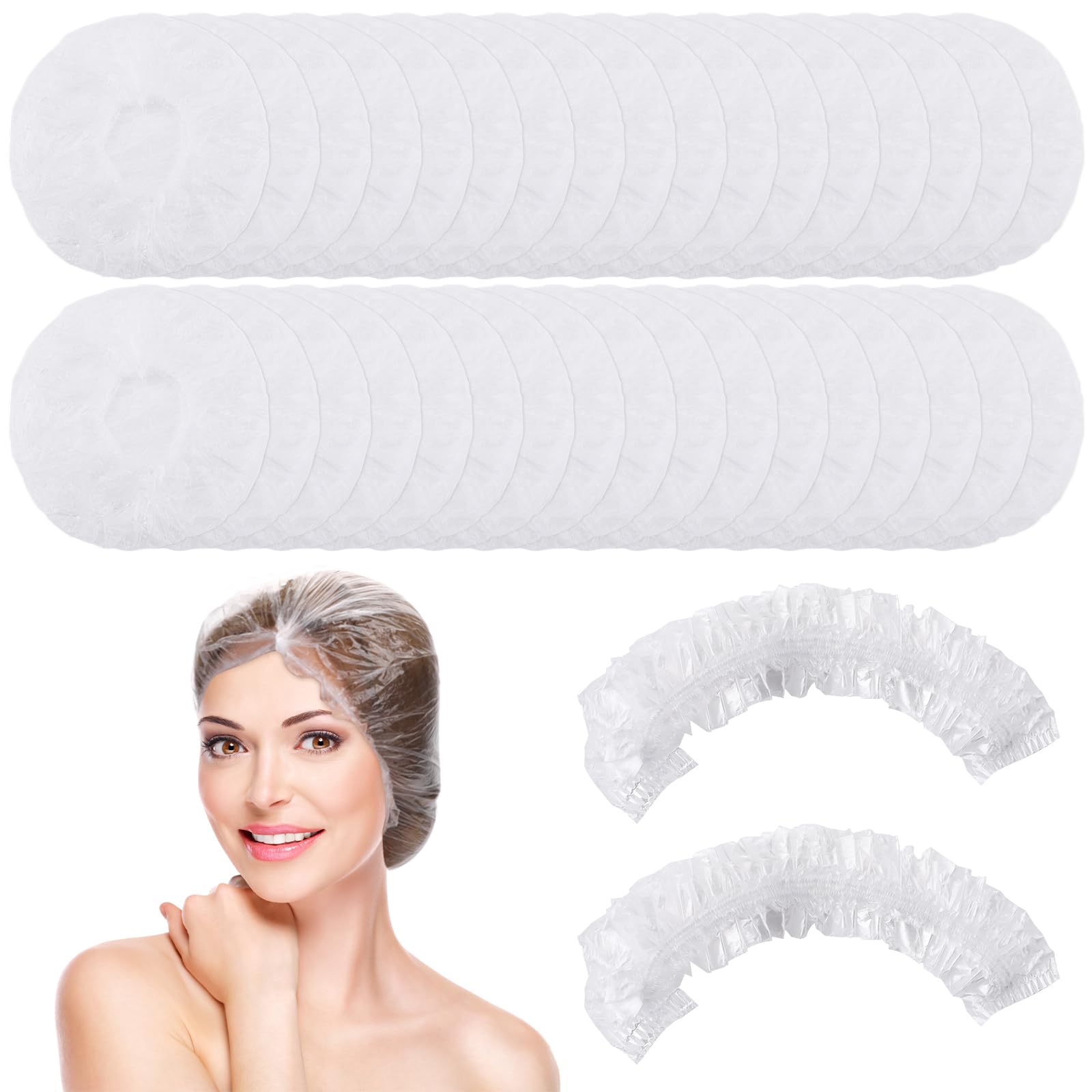 WLLHYF Upgrade Disposable Shower Caps, 100 Pcs Clear Shower Caps Elastic Plastic Hair Caps Waterproof Hair Bath Caps Home Use, Hotel and Hair Salon, Portable Travel