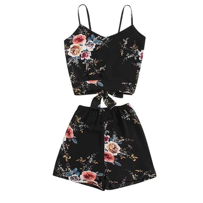 Lurcardo Damen Shirts Sommer Sexy Schulterfrei Blumen Zweiteiler Set Tops Kurzarm Kurze Ärmel Lässiges Lose Bluse Oberteil Te