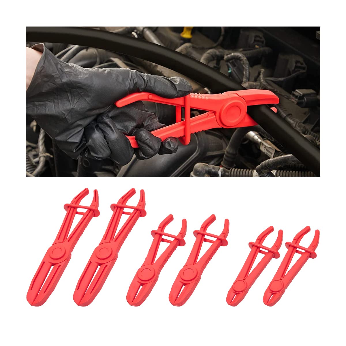 Photo 1 of ************Only 3 in the package****************
zipelo Hose Clamp Pliers, 6 Pack 3 Size Line Pinch Clamps Set, Plastic Hose Pinching Off Pliers for Automotive Radiator, Brake, Gas, Coolant Hoses and Fuel Lines (Red)