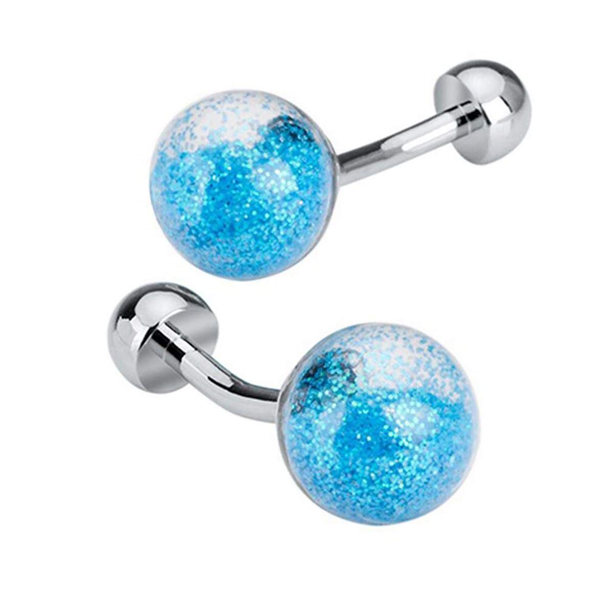 Charles William Luxury Round Sand Globe Ball Blue Cufflinks Wedding Business Novelty Cuff Links For Shirts