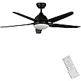 FINXIN Indoor Ceiling Fan Light Fixtures LED 52 Ceiling Fans for Bedroom,Living Room,Dining Room Including Motor,Light,3/5-Blades,Remote Switch (Black)