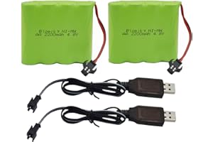 Blomiky 2 Pack 4.8V 2200mAH AA NiMH Rechargeable Battery with SM-2P Plug and USB Charger Cable for SY-E511 RC Excavator RC Truck Toy 4.8V 2200mAh NiMH Battery 2