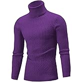 QZH.DUAO Men's Casual Slim Fit Turtleneck Pullover Sweaters Tops with Twist Patterned