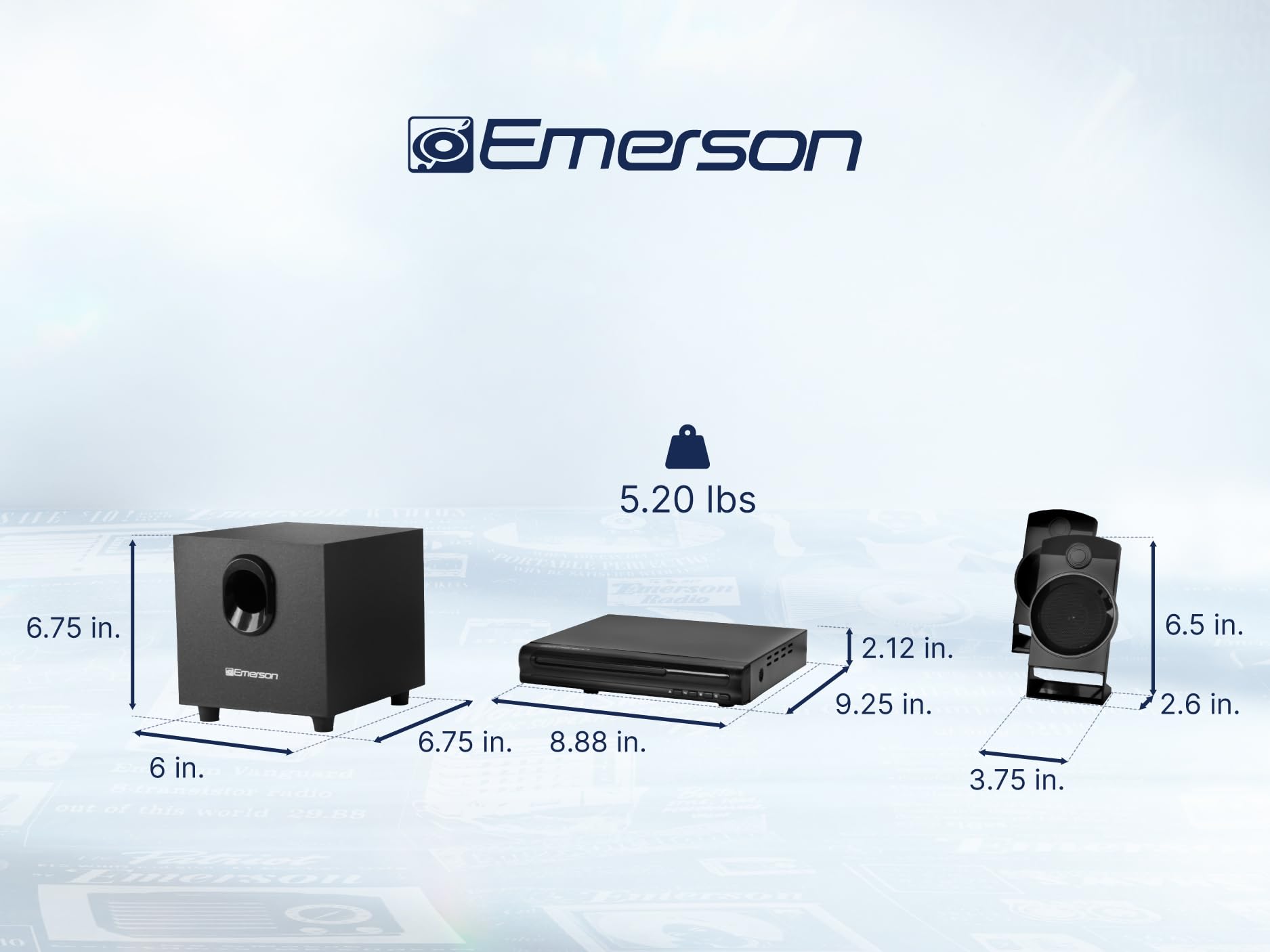 Emerson ED-8050 2.1 Channel Home Theater DVD Player and Surround Sound System with Subwoofer, HDMI Output, USB Playback, and Dual Speakers – Ideal for Immersive Movie and Music Experience