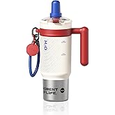 Sidagar 32 oz Insulated Tumbler with Handle and Straw - Premium 316 Stainless Steel Leak-Proof Water Bottle, Ideal for Gym, Office, Travel & Outdoors, BPA-Free Sports Mug - Retro Liberty White