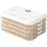 Lunhoo 4 Layer Dumpling Box, Food Storage Containers with Lid and Handle, Stackable Biscuit Storage Box for Kitchen and Fridge (White Lid)