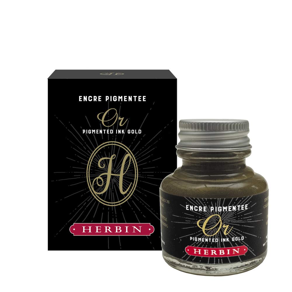 Jacques Herbin 13504T - A Bottle of pigmented Ink for Fountain pens 30 ml, Gold Colour - Made in France - Calligraphy - Writing - Arts & Crafts - Creative