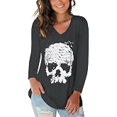 Tobrief Women's Long Sleeve V-Neck Shirts Fall Graphic Tees Casual T-Shirt | Christmas Shirts for Women,V Neck Long Sleeve Tee Shirt,Xmas Fall Tops,Halloween Funny Graphic Tshirt,Merry Christmas Clothes
