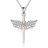 Breast Cancer Necklace S925 Sterling Silver Cross Pendant Breast Cancer Awareness Necklaces For Women Female Lover Wings Cross Jewelry Gifts For Survivor