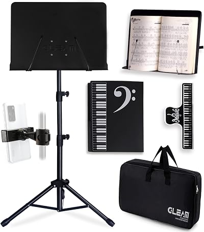 GLEAM Sheet Music Stand 5-in-1 Full Metal with Carrying Bag & Accessories