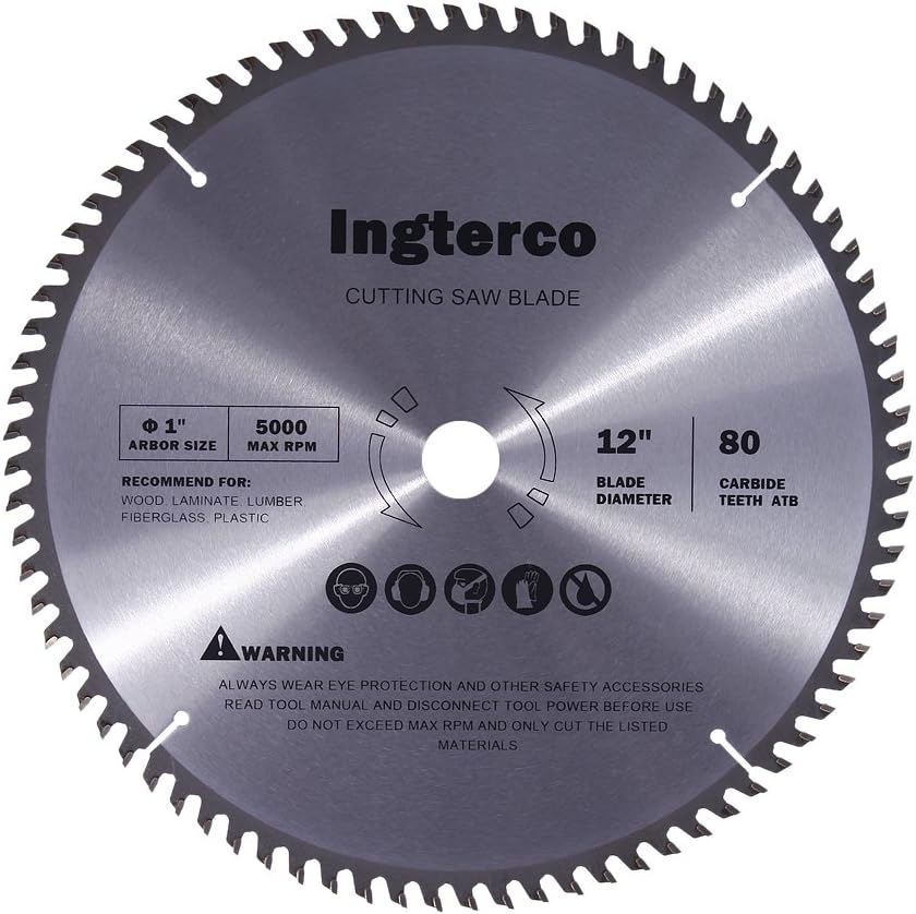 INGTERCO 12-Inch 80-Tooth ATB Thin Kerf General Purpose Woodworking Saw Blade with 1-Inch Arbor