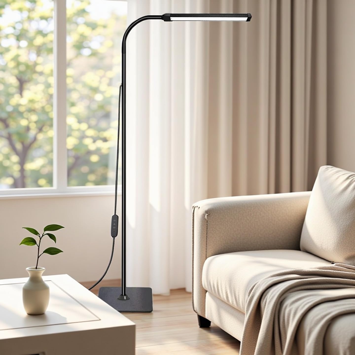 BTTO LED Floor Lamp Bright Floor Light, Dimmable Black Reading Floor Lamp, Adjustable Floorlamp,3 Color Temperatures LED Light Standing Lamps for Living Room Bedroom Office