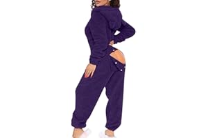 Sexy Adult Onesie Pajamas for Women Butt Flap Fleece Hooded One Piece Pajamas Womens Fluffy Sleepwear