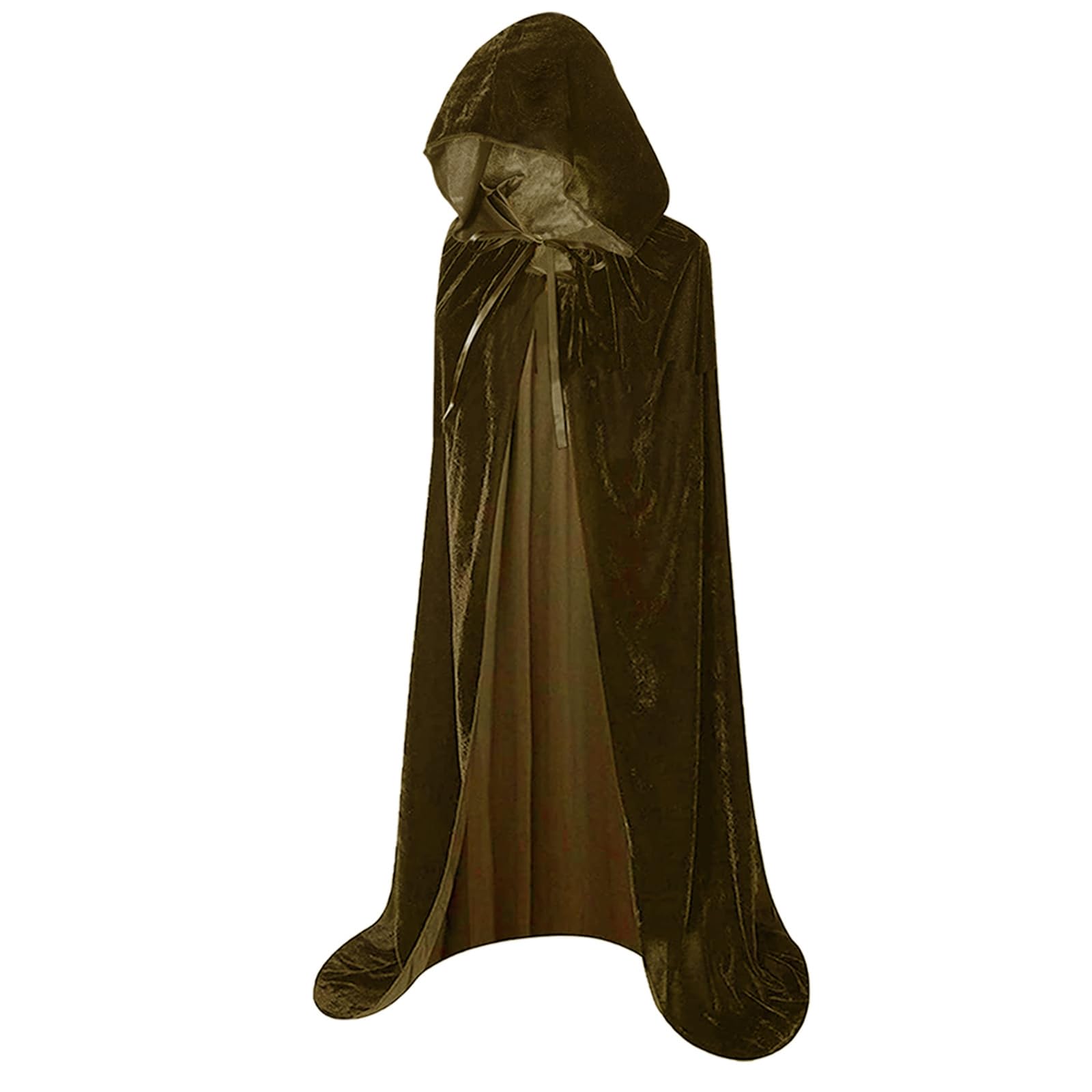 Hooded Cloak Long Velvet Cape for Adult Christmas Halloween Cloak Costumes Hooded Cape Masquerade Dress Up 55inch(Brown-140CM) — image 1