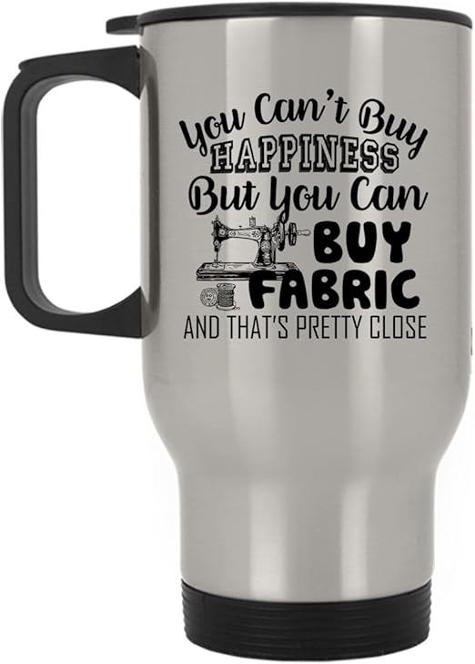 Amazon Com Sewing Travel Mug Sewing Makes Me Happy Stainless Steel Mug Travel Mug Silver Kitchen Dining