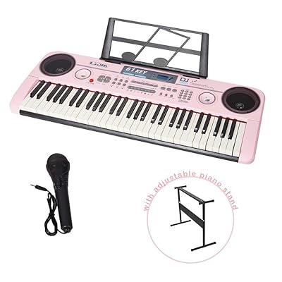 COLOR TREE 61 Key Music Electronic Keyboard Electric Digital Piano Organ with Piano Stand اختياري (لوحة مفاتيح وردية مع حامل)
