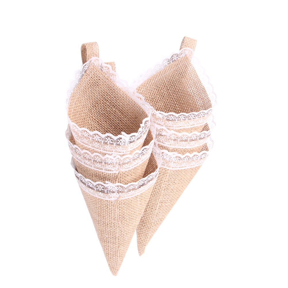 TOYMYTOY Burlap Jute Hessian Pew Cone Flower Holder Organizer Church Aisle Decorations for Wedding Party 10PCS,11.5 x 23 cm