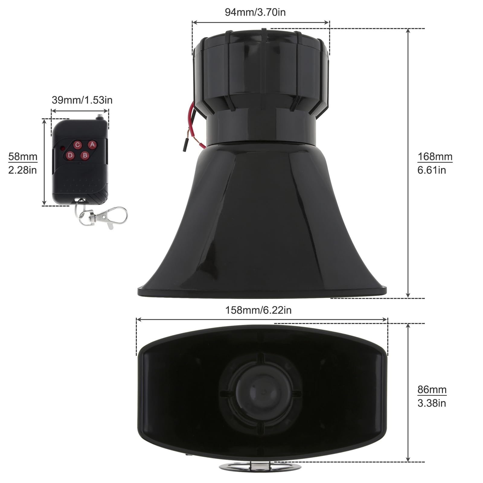 7 Tone Sound Loud Car Siren Vehicle Horn Hooter/Ambulance/Siren/Traffic Sound with Black Remote Controller 12V 100W (2PCS Remote Controller)