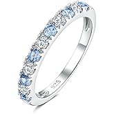DAYBAYDAY Half Eternity Rings for Women, 925 Sterling Silver Amethyst/Aquamarine/Emearld/Ruby/Sapphire Eternity Band Ring, 2.5mm Think Stackable Rings Womens Wedding Bands Size 6-10