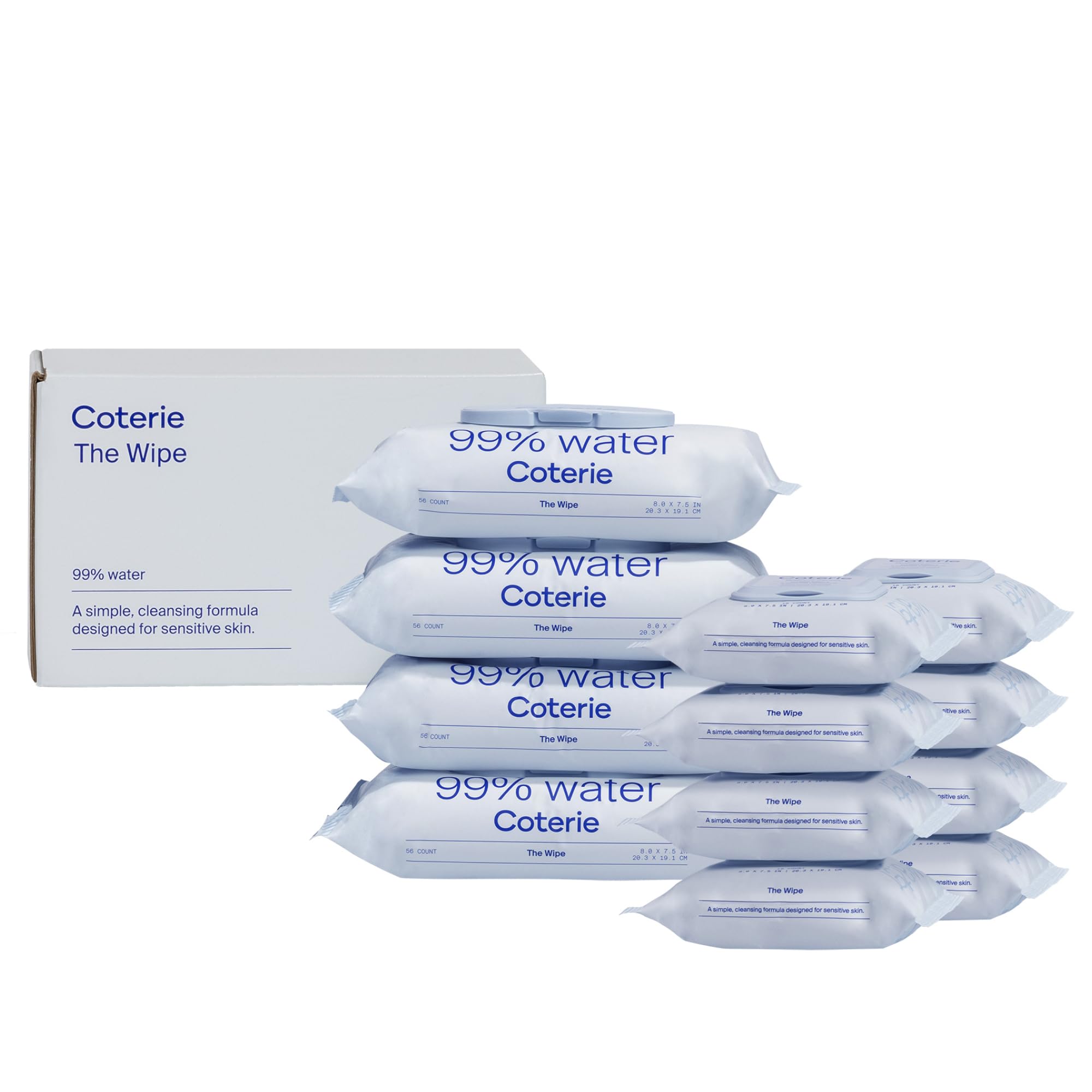 Photo 1 of Coterie Baby Wipes for Sensitive Skin, Plant-Based & Plastic-Free Fibers, 99% Water, Hypoallergenic, pH Balanced, Unscented, Clean and Gentle Baby Essentials, 4 Standard Packs and 8 Travel Size Packs