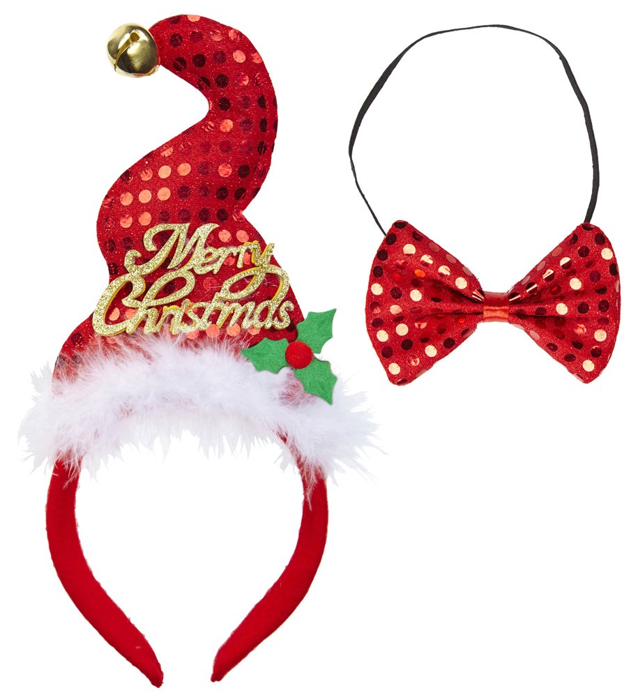 Widmann 04161 - Mini Santa Claus Hat With 2 Bells And Bow Tie In Sequins, Adult Unisex, Party, Theme Parties