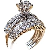 925 Sterling Silver Shiny Full Diamond Ring Cocktail Rings Round Cut Cubic Zirconia Promise Rings Set CZ Diamond Multi-Row Eternity Engagement Wedding Band Ring Sets for Women W.14 (US Code 8)